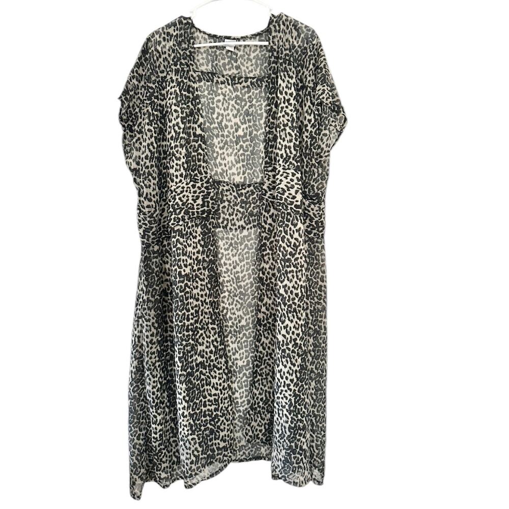 Glam Leopard Kimono Pool swim Coverup Festival outfit L XL long flowy sexy wrap